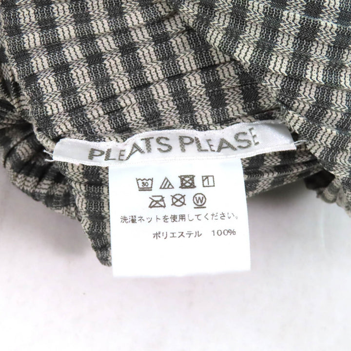 極美品★PLEATS PLEASE プリーツプリーズ イッセイミヤケ PP81-JT593 ギンガムチェック柄 半袖 チュニック ワンピース 黒 ベージュ 3