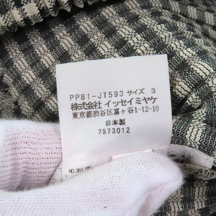 極美品★PLEATS PLEASE プリーツプリーズ イッセイミヤケ PP81-JT593 ギンガムチェック柄 半袖 チュニック ワンピース 黒 ベージュ 3