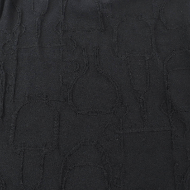 美品★HERMES エルメス シルク カシミヤ混 馬具総柄編み クルーネック 長袖 ニットワンピース ブラック 40 イタリア製 正規品 レディース