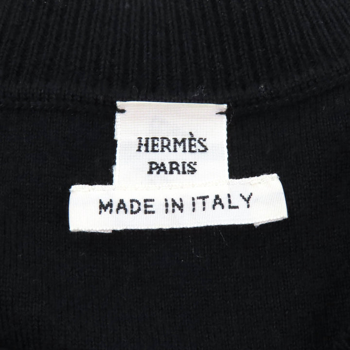 美品★HERMES エルメス シルク カシミヤ混 馬具総柄編み クルーネック 長袖 ニットワンピース ブラック 40 イタリア製 正規品 レディース