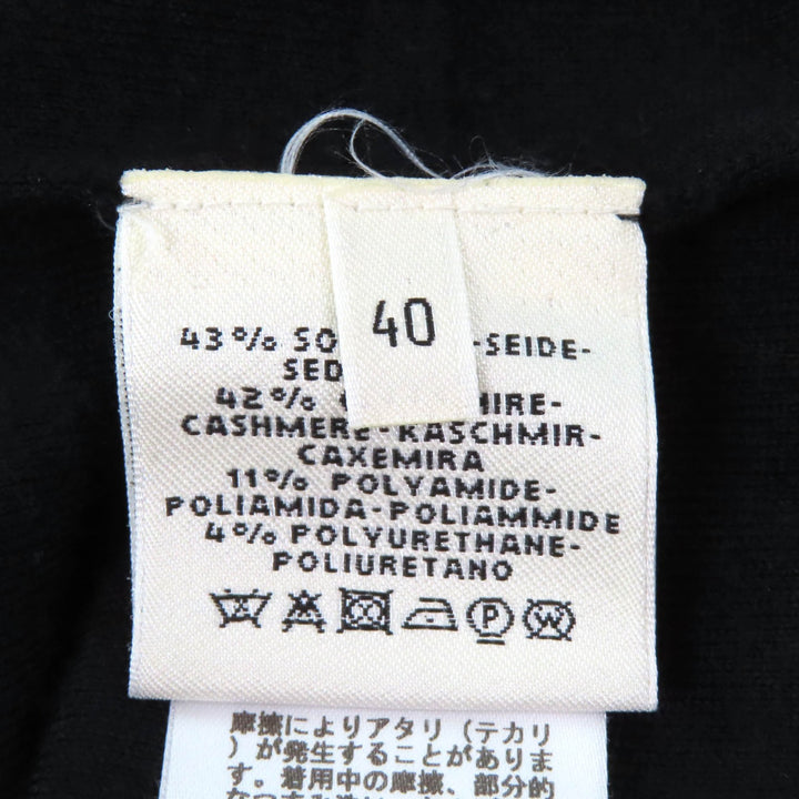 美品★HERMES エルメス シルク カシミヤ混 馬具総柄編み クルーネック 長袖 ニットワンピース ブラック 40 イタリア製 正規品 レディース