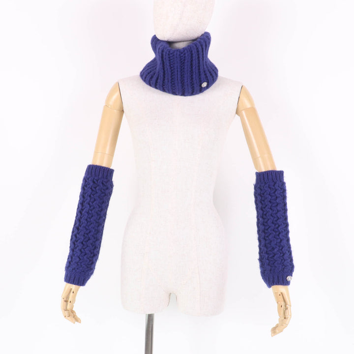 極美品☆CHANEL シャネル P72987K10476 ココマーク付 ニット ネックウォーマー・アームウォーマー 2点セット ブルー S 正規品 レディース