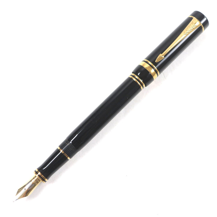 良品▼PARKER パーカー デュオフォールド ブラックGTインターナショナル ペン先18K Mニブ 初期型 万年筆 ブラック ゴールド UK製 メンズ