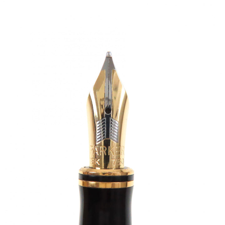 良品▼PARKER パーカー デュオフォールド ブラックGTインターナショナル ペン先18K Mニブ 初期型 万年筆 ブラック ゴールド UK製 メンズ