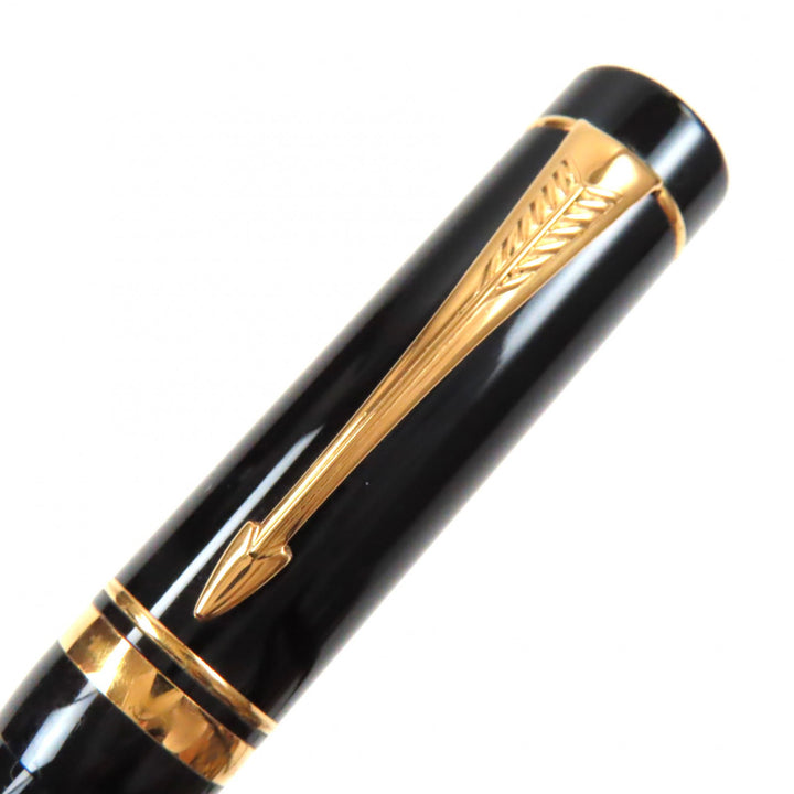 良品▼PARKER パーカー デュオフォールド ブラックGTインターナショナル ペン先18K Mニブ 初期型 万年筆 ブラック ゴールド UK製 メンズ