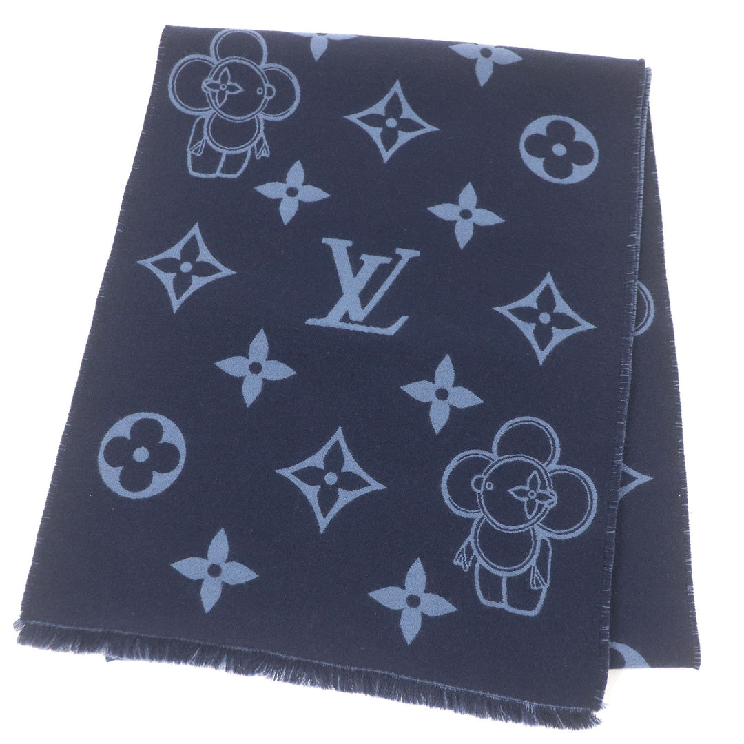 極美品□LOUIS VUITTON ルイヴィトン 2023年製 M77129 マフラー・モノグラム ヴィヴィエンヌ ウール ネイビー イタリア製 正規品 メンズ