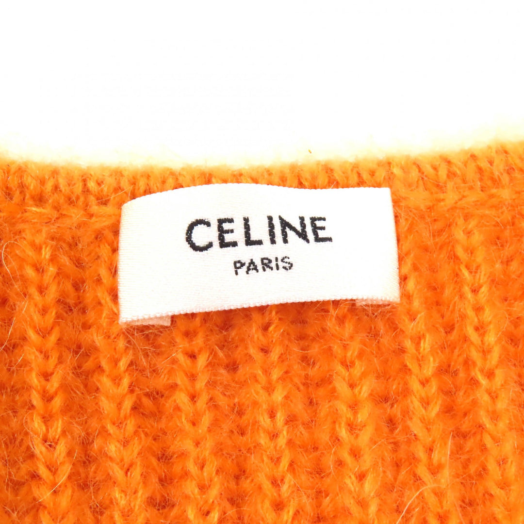 極美品★CELINE セリーヌ 2A38T377N モヘア シルク混 クロップド丈 Vネック 長袖 ニット カーディガン オレンジ XS 正規品 レディース