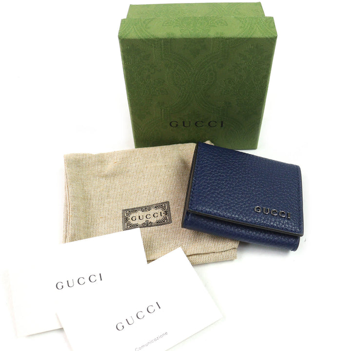 極美品△GUCCI グッチ 771160 ロゴ金具 レザー コインケース 小銭入れ コンパクトウォレット 現行品 ブルーアガット 箱・保存袋付き 伊製