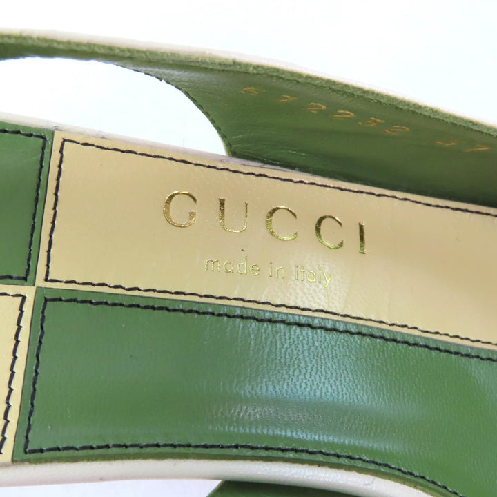 未使用品★GUCCI グッチ 572232 ハーフムーンGG バックストラップ スクエアトゥ レザー パンプス アイボリー 37 保存袋付き レディース