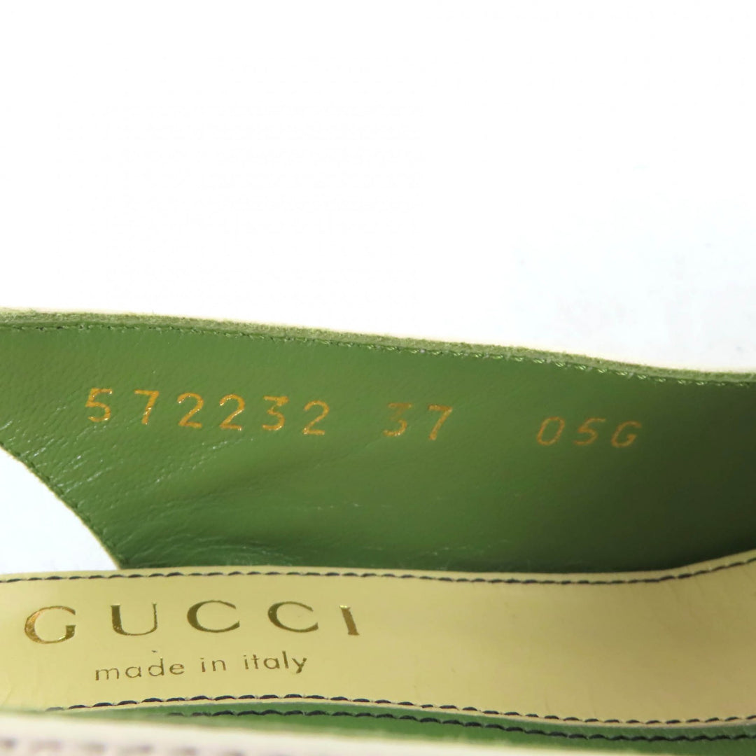 未使用品★GUCCI グッチ 572232 ハーフムーンGG バックストラップ スクエアトゥ レザー パンプス アイボリー 37 保存袋付き レディース