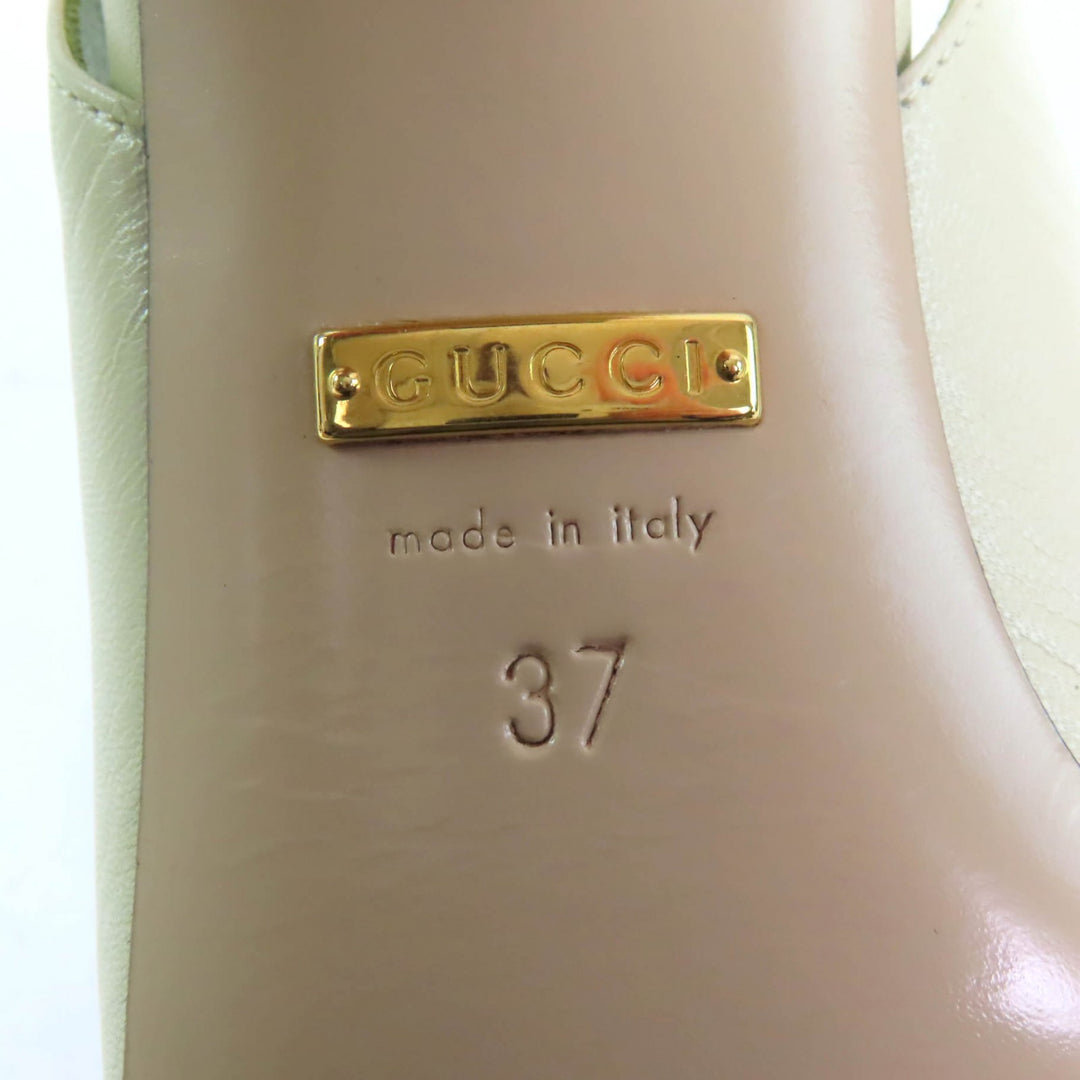 未使用品★GUCCI グッチ 572232 ハーフムーンGG バックストラップ スクエアトゥ レザー パンプス アイボリー 37 保存袋付き レディース