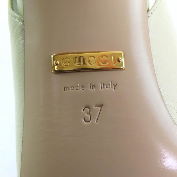 未使用品★GUCCI グッチ 572232 ハーフムーンGG バックストラップ スクエアトゥ レザー パンプス アイボリー 37 保存袋付き レディース