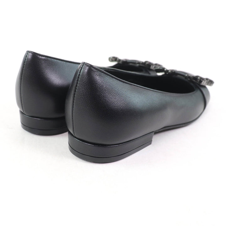 未使用品★Sergio Rossi セルジオロッシ A92270 SR PRINCE ビジュー付 レザー バレエフラット パンプス 黒 35 箱・袋付 定価157300円