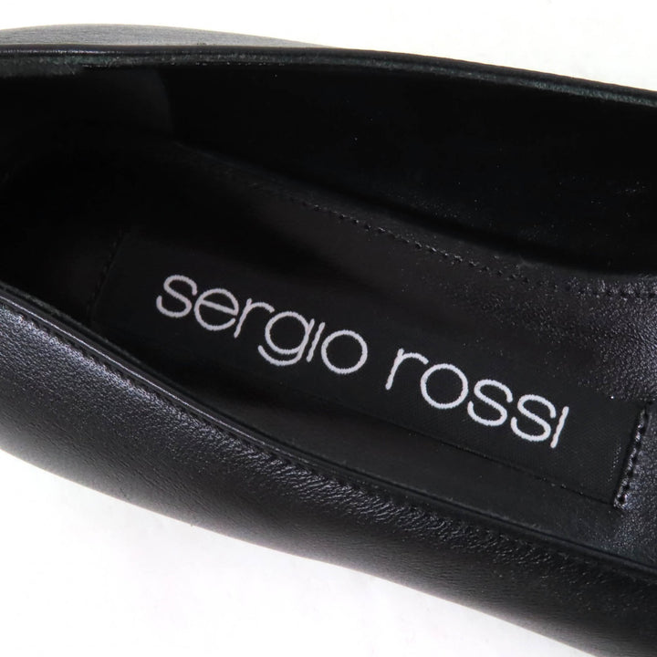 未使用品★Sergio Rossi セルジオロッシ A92270 SR PRINCE ビジュー付 レザー バレエフラット パンプス 黒 35 箱・袋付 定価157300円