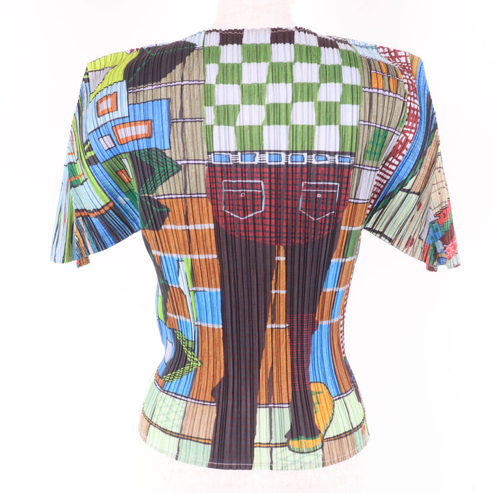 極美品☆PLEATS PLEASE プリーツプリーズ イッセイミヤケ PP14-JK142 総柄プリント 半袖 カットソー マルチ 3 日本製 正規品 レディース