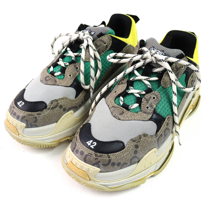 美品△GUCCI×BALENCIAGA グッチ×バレンシアガ 681067 ザ・ハッカープロジェクト トリプルS スニーカー ベージュ グリーン イエロー 27.5