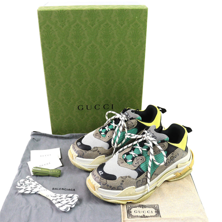 美品△GUCCI×BALENCIAGA グッチ×バレンシアガ 681067 ザ・ハッカープロジェクト トリプルS スニーカー ベージュ グリーン イエロー 27.5