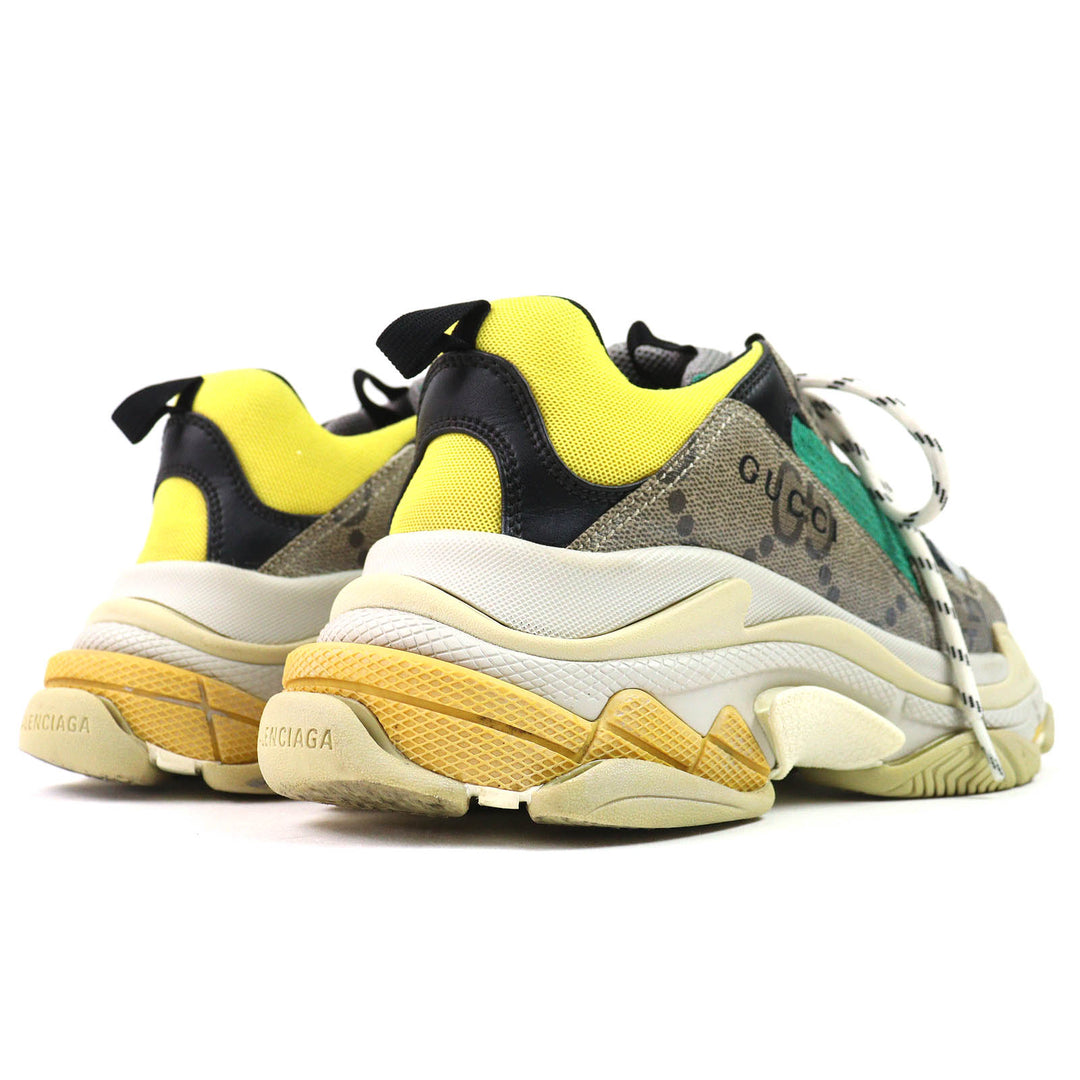 美品△GUCCI×BALENCIAGA グッチ×バレンシアガ 681067 ザ・ハッカープロジェクト トリプルS スニーカー ベージュ グリーン イエロー 27.5