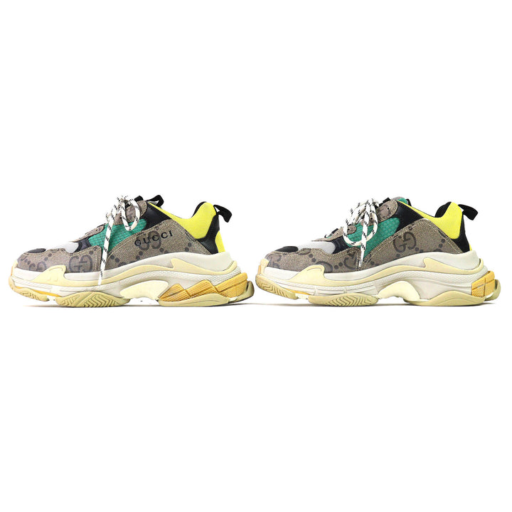 美品△GUCCI×BALENCIAGA グッチ×バレンシアガ 681067 ザ・ハッカープロジェクト トリプルS スニーカー ベージュ グリーン イエロー 27.5