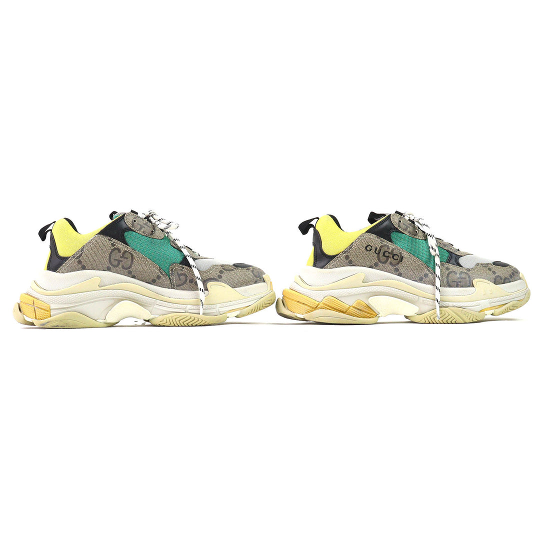 美品△GUCCI×BALENCIAGA グッチ×バレンシアガ 681067 ザ・ハッカープロジェクト トリプルS スニーカー ベージュ グリーン イエロー 27.5