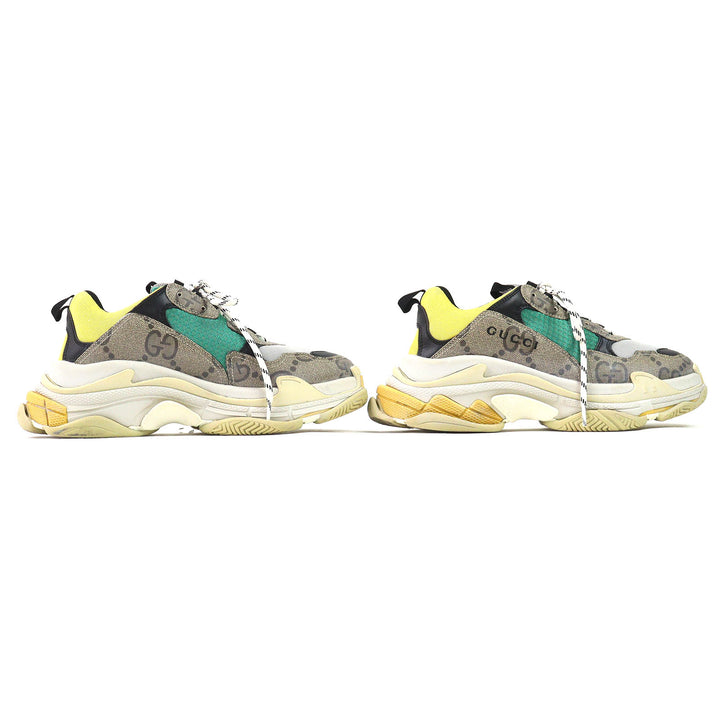 美品△GUCCI×BALENCIAGA グッチ×バレンシアガ 681067 ザ・ハッカープロジェクト トリプルS スニーカー ベージュ グリーン イエロー 27.5