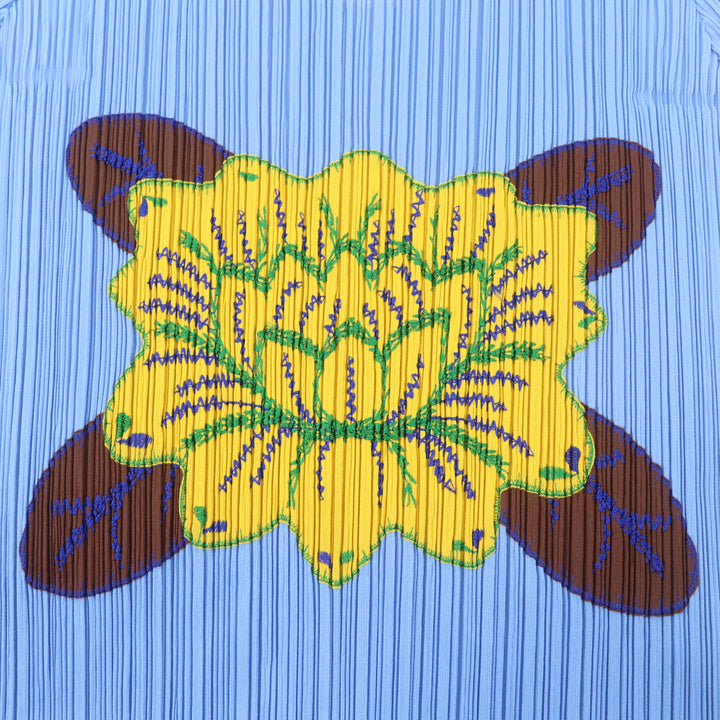 極美品☆PLEATS PLEASE プリーツプリーズ イッセイミヤケ PP91-JK572 トロピカルフラワー フリンジ付 カットソー ブルー系 3 正規品