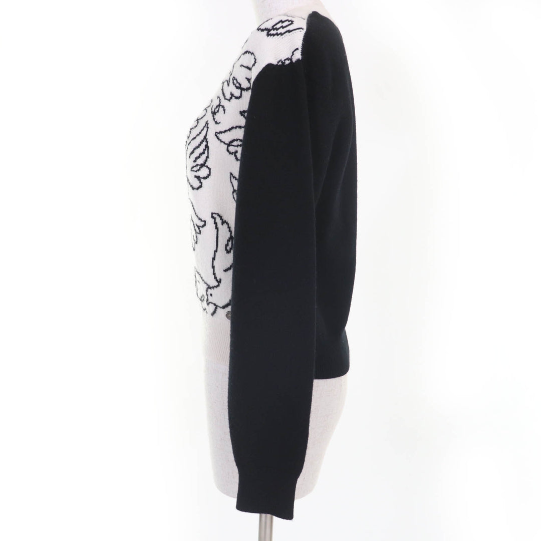 美品☆CHANEL シャネル 22C P72116K10346 カシミヤ ココマーク 長袖 ニット トップス ホワイト ブラック 34 レディース