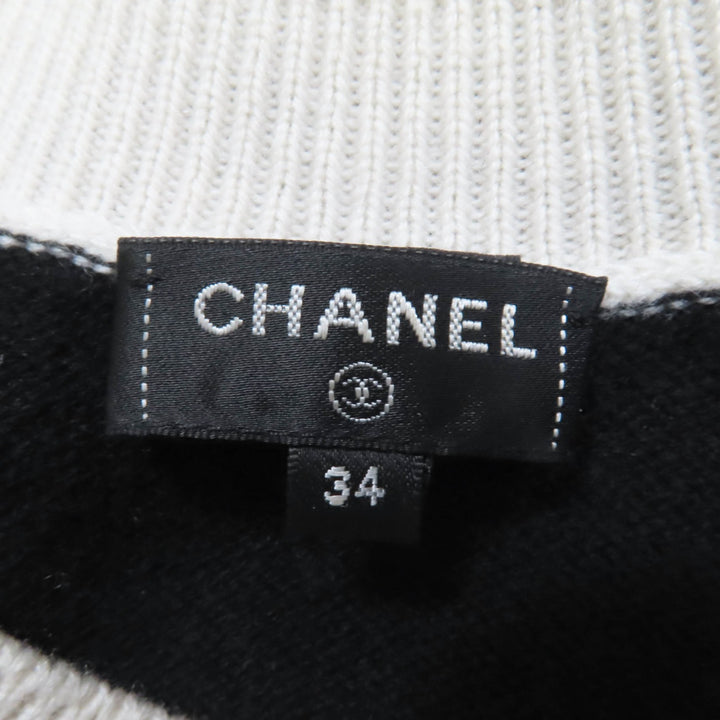 美品☆CHANEL シャネル 22C P72116K10346 カシミヤ ココマーク 長袖 ニット トップス ホワイト ブラック 34 レディース