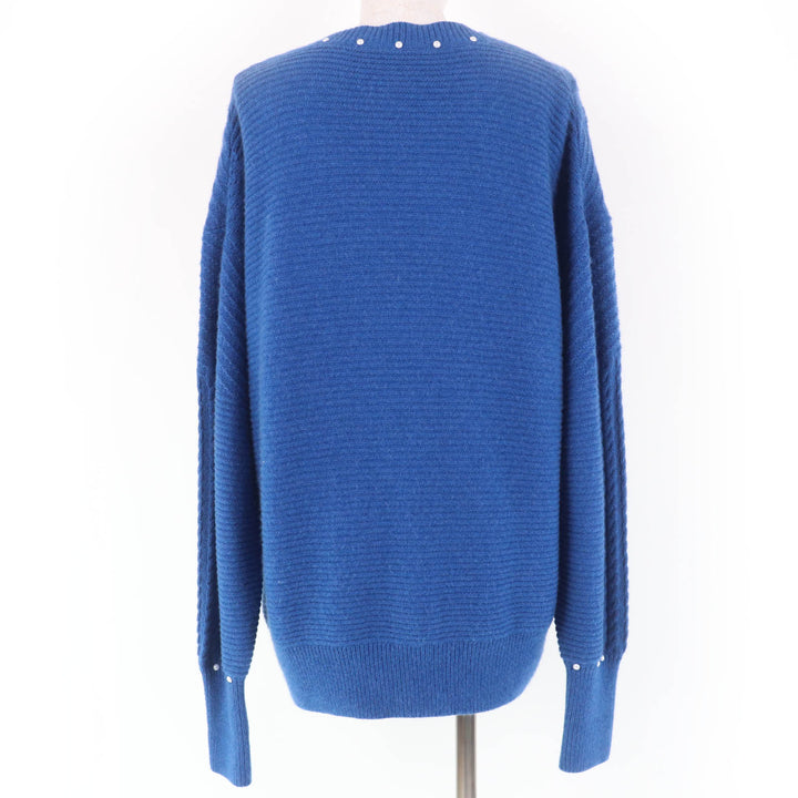 極美品☆CHANEL シャネル P53610K06955 カシミヤ混 ココボタン フェイクパール付 長袖 ニット カーディガン ブルー 38 正規品 レディース
