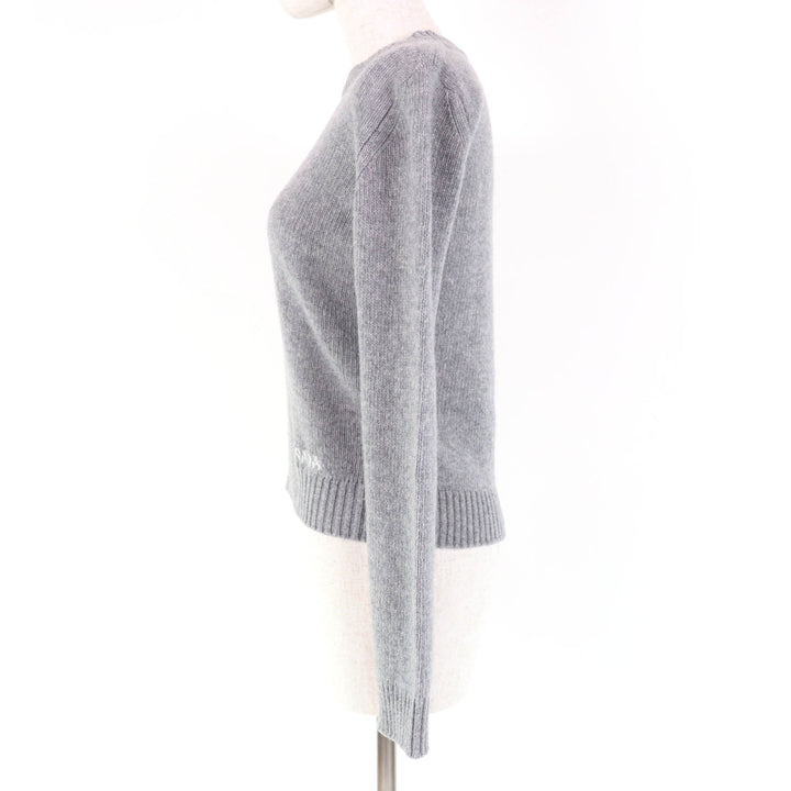 美品☆PRADA プラダ 2021年製 P24M2H バージンウール カシミヤ混 ロゴデザイン 長袖 ニット トップス グレー 38 正規品 レディース