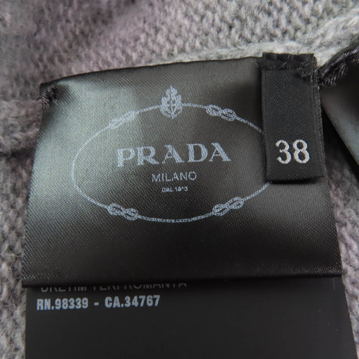 美品☆PRADA プラダ 2021年製 P24M2H バージンウール カシミヤ混 ロゴデザイン 長袖 ニット トップス グレー 38 正規品 レディース