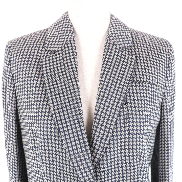 極美品△EMPORIO ARMANI エンポリオ アルマーニ リネン シルク混 総柄デザイン シングル テーラードジャケット 40 正規品 定価143000円