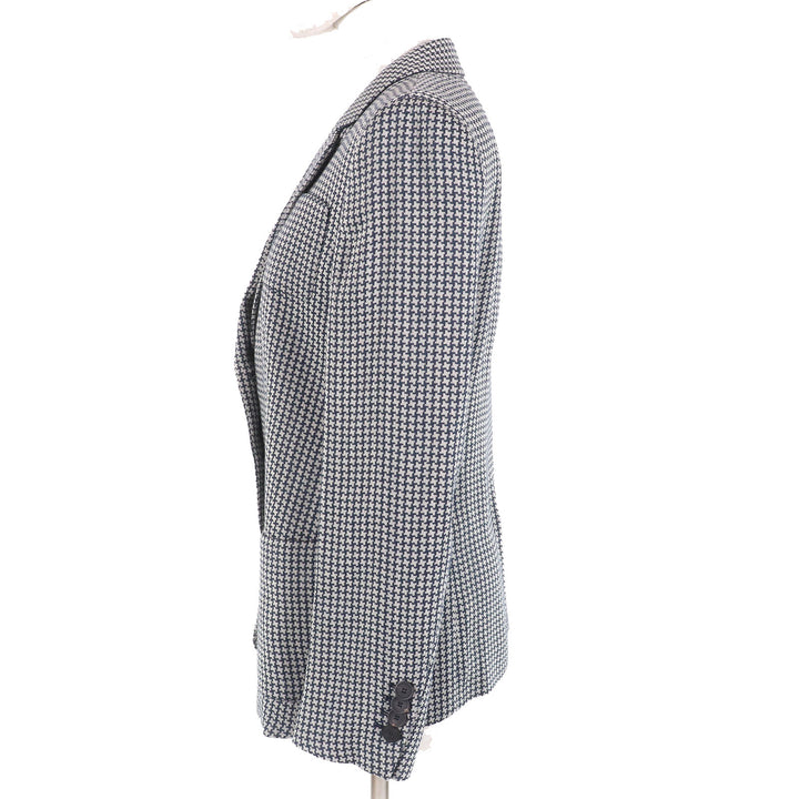 極美品△EMPORIO ARMANI エンポリオ アルマーニ リネン シルク混 総柄デザイン シングル テーラードジャケット 40 正規品 定価143000円