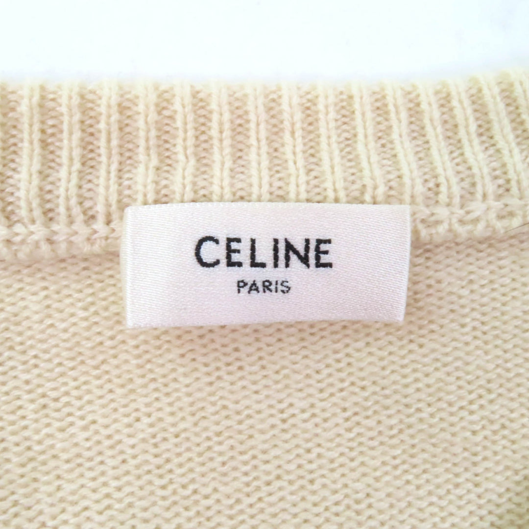 美品★CELINE セリーヌ 2A20O152I カシミヤ100％ サルキー刺繍 クルーネック 長袖 セーター ベージュ XS イタリア製 正規品 レディース