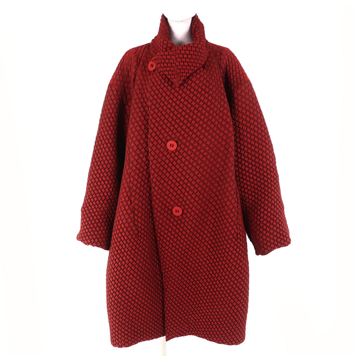 極美品△ISSEY MIYAKE イッセイミヤケ IM94FA501 3Dスチームストレッチ バブルコート 変形 オーバーシルエット レッドブラウン 2 正規品