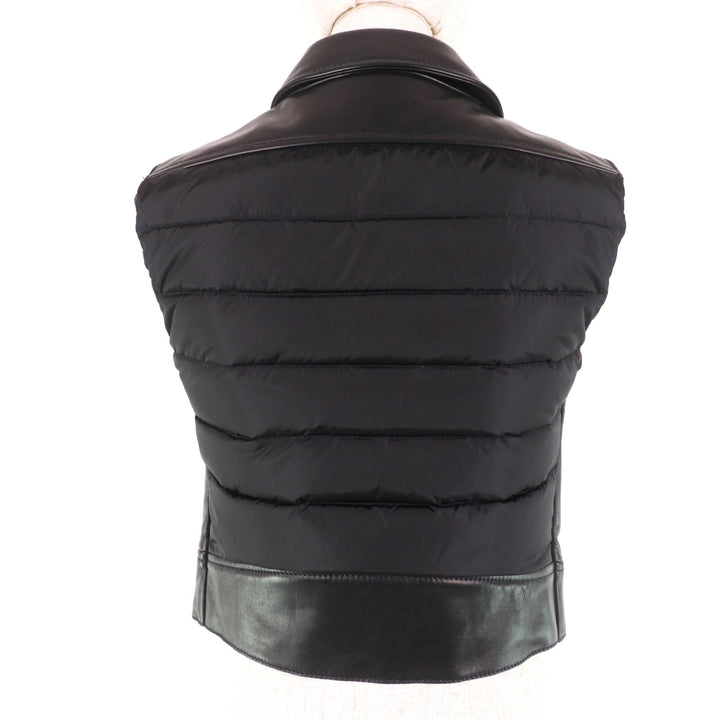 未使用品☆MONCLER モンクレール RODEIA ロゴボタン付 ZIP UP レザーベスト ダウンベスト ブラック 0 レディース