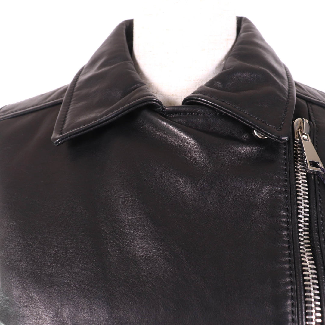 未使用品☆MONCLER モンクレール RODEIA ロゴボタン付 ZIP UP レザーベスト ダウンベスト ブラック 0 レディース