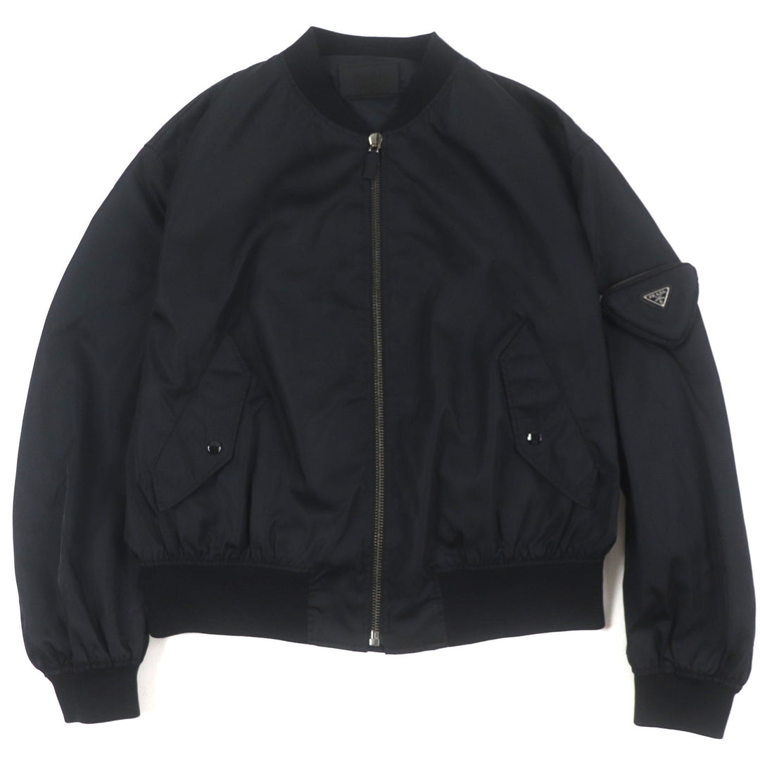 極美品▼PRADA プラダ 22SS SGC006 Re-Nylon トライアングルロゴ 三角プレート ZIPUP ボンバージャケット ブラック S 正規品 メンズ