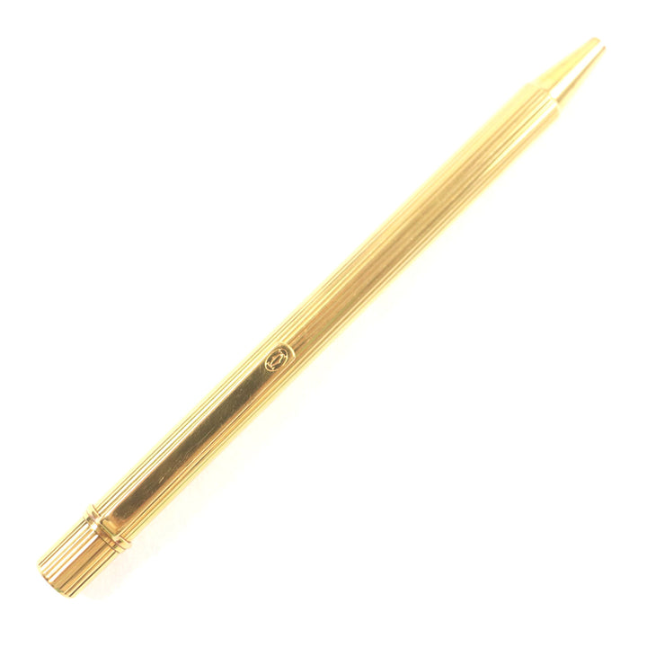 良品▼Cartier カルティエ マスト ドゥ カルティエ ストライプ柄 ツイスト式 ボールペン ゴールド フランス製 メンズ 筆記確認済み