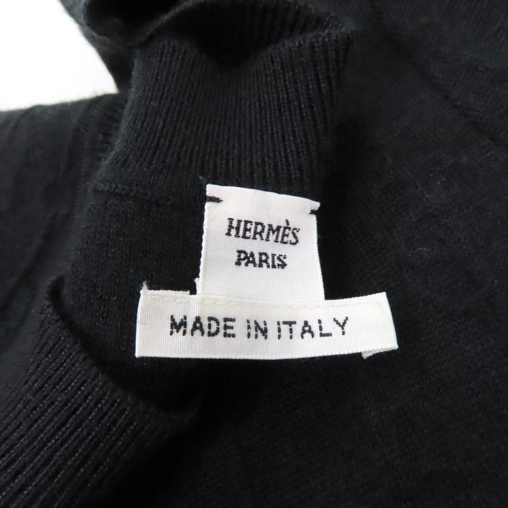 美品★HERMES エルメス 22SS 2E2505D3 カシミヤ シルク混 シェーヌダンクル クルーネック 長袖 ニット ワンピース ブラック 36 正規品