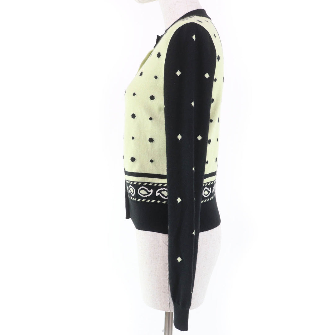 極美品☆エルメス 22AW 2H2703D8 HARNAIS DE COUR 宮廷の馬具 カシミヤ シルク セリエボタン カーディガン ライトグリーン 黒 36 正規品