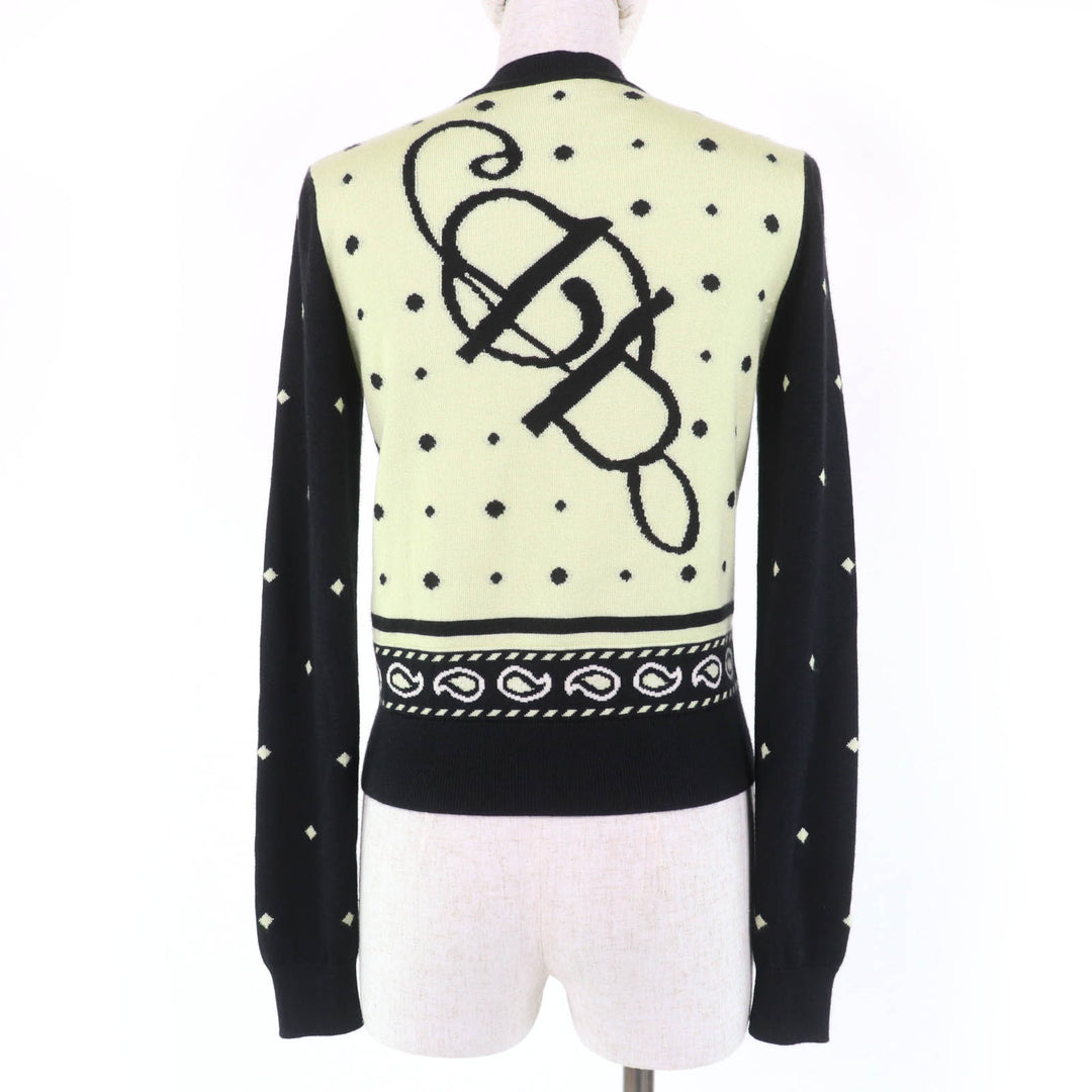 極美品☆エルメス 22AW 2H2703D8 HARNAIS DE COUR 宮廷の馬具 カシミヤ シルク セリエボタン カーディガン ライトグリーン 黒 36 正規品