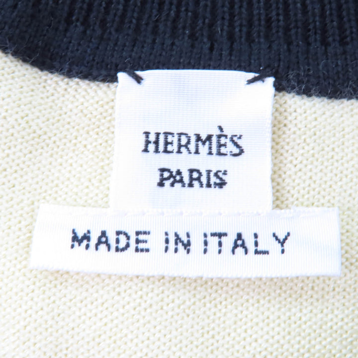極美品☆エルメス 22AW 2H2703D8 HARNAIS DE COUR 宮廷の馬具 カシミヤ シルク セリエボタン カーディガン ライトグリーン 黒 36 正規品