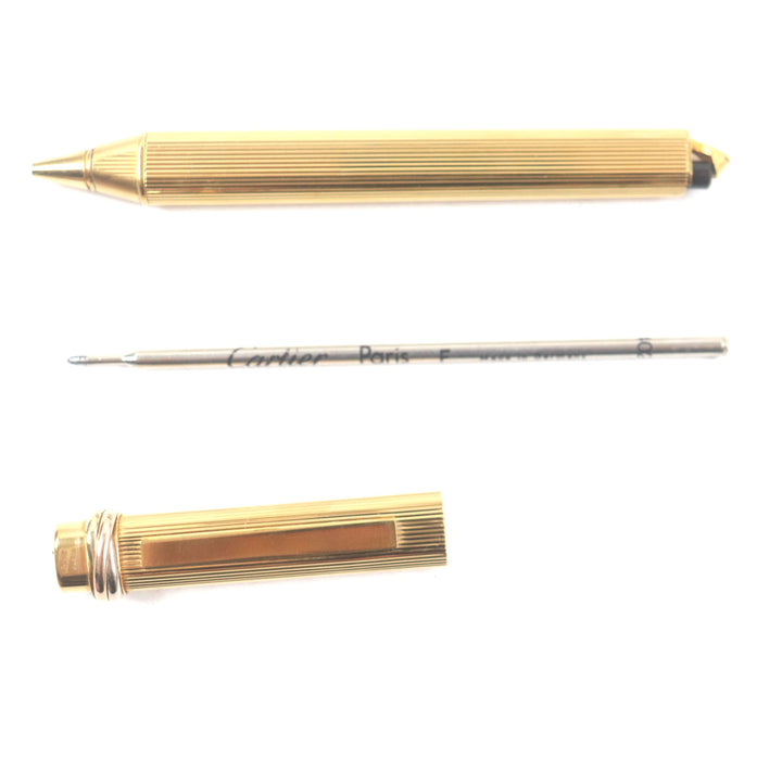 良品▼Cartier カルティエ ヴィンテージ トリニティ ストライプ柄 キャップ式 ボールペン ゴールド フランス製 メンズ
