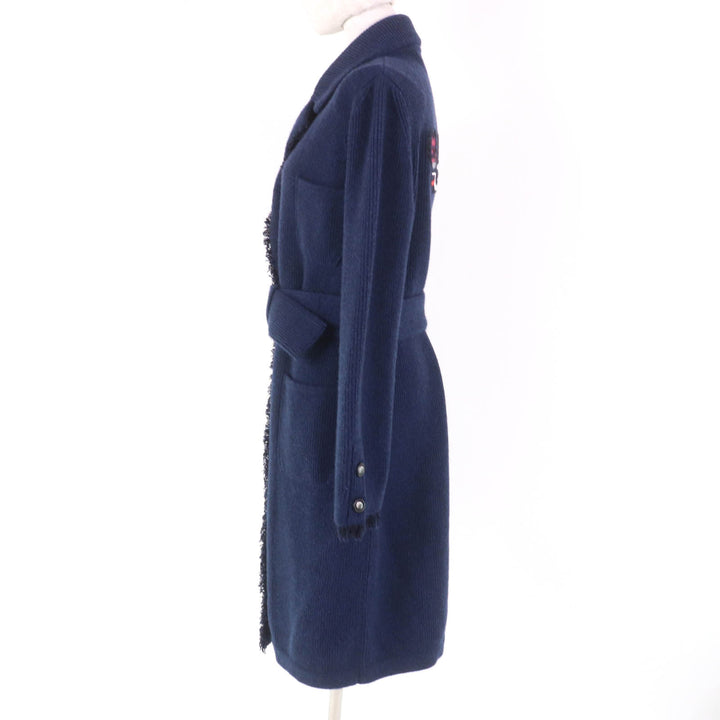 極美品☆CHANEL シャネル 17B P57290K07490 GABRIELLE COCO カシミヤ100％ ココマークボタン ベルト付 ニットコート ネイビー 38 正規品
