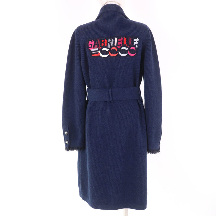 極美品☆CHANEL シャネル 17B P57290K07490 GABRIELLE COCO カシミヤ100％ ココマークボタン ベルト付 ニットコート ネイビー 38 正規品