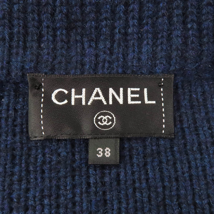極美品☆CHANEL シャネル 17B P57290K07490 GABRIELLE COCO カシミヤ100％ ココマークボタン ベルト付 ニットコート ネイビー 38 正規品