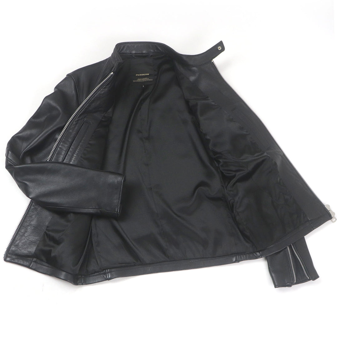極美品□JACK ROSE ジャックローズ 254703J 羊革 シングル スタンドカラー ライダースジャケット レザージャケット ブラック M 正規品
