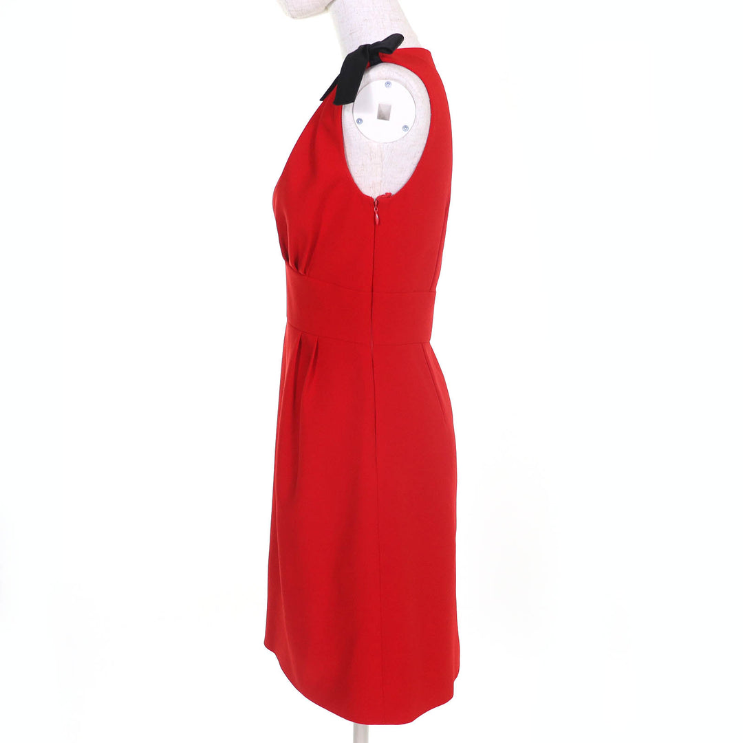 良品△MIUMIU ミュウミュウ MF2364 4KT cady dress 肩リボン ノースリーブ ドレス ワンピース レッド ブラック 38 伊製 正規品 レディース