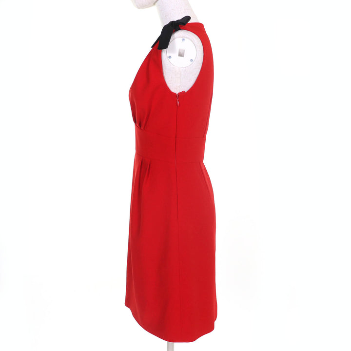 良品△MIUMIU ミュウミュウ MF2364 4KT cady dress 肩リボン ノースリーブ ドレス ワンピース レッド ブラック 38 伊製 正規品 レディース